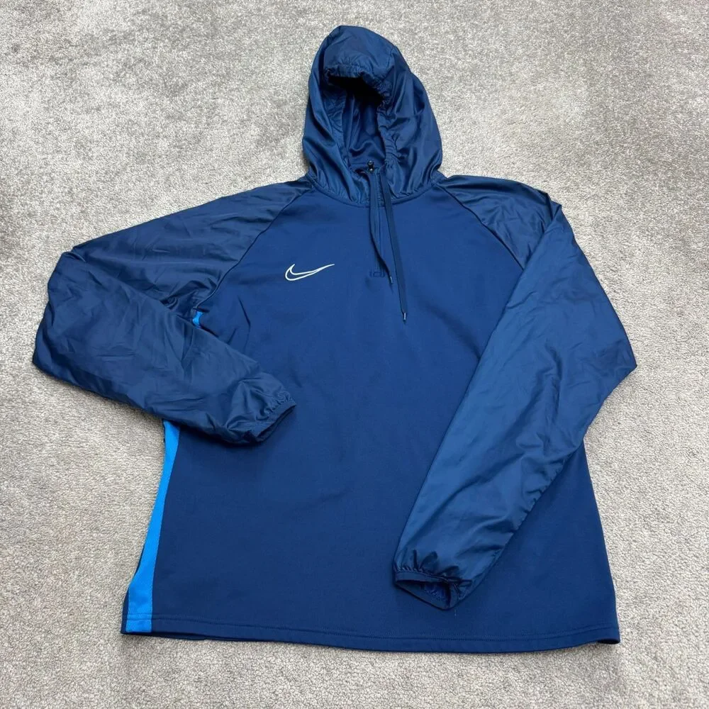 Nike Dri-Fit Academy Hoodie Pullover Sweatshirt Mens Large Blue Raglan Sleeve